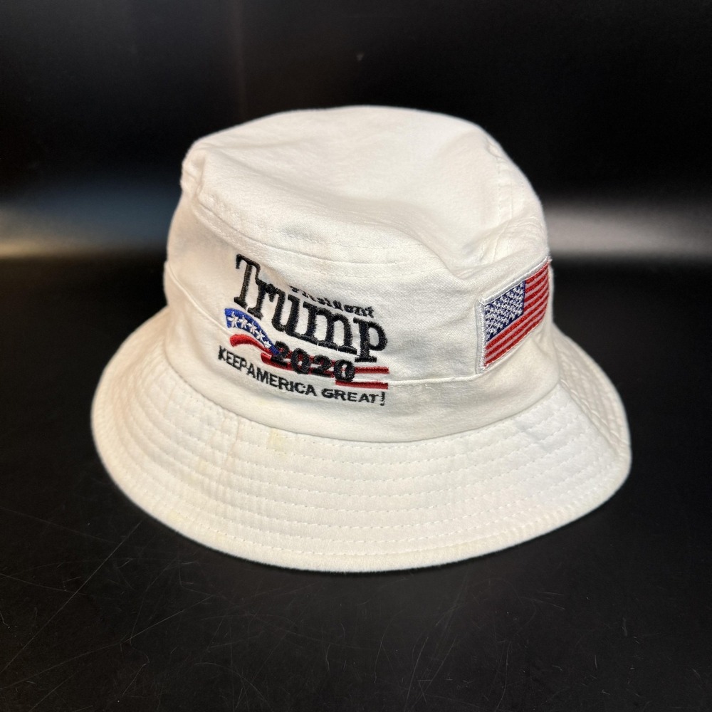 Trump 2020 Keep America Great White Cotton Bucket Hat Mens‎ Womens OSFM